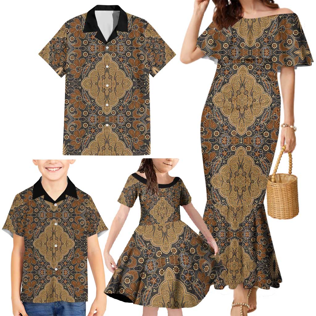 Madiba Nelson Mandela Family Matching Mermaid Dress and Hawaiian Shirt Indonesia Batik Earthy Brown - Wonder Print Shop