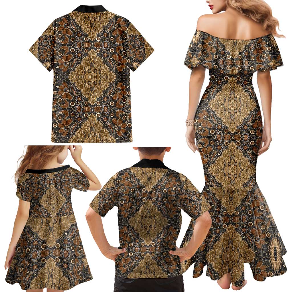 Madiba Nelson Mandela Family Matching Mermaid Dress and Hawaiian Shirt Indonesia Batik Earthy Brown - Wonder Print Shop
