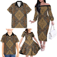 Madiba Nelson Mandela Family Matching Off The Shoulder Long Sleeve Dress and Hawaiian Shirt Indonesia Batik Earthy Brown - Wonder Print Shop