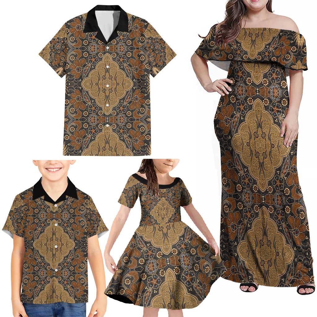 Madiba Nelson Mandela Family Matching Off Shoulder Maxi Dress and Hawaiian Shirt Indonesia Batik Earthy Brown - Wonder Print Shop