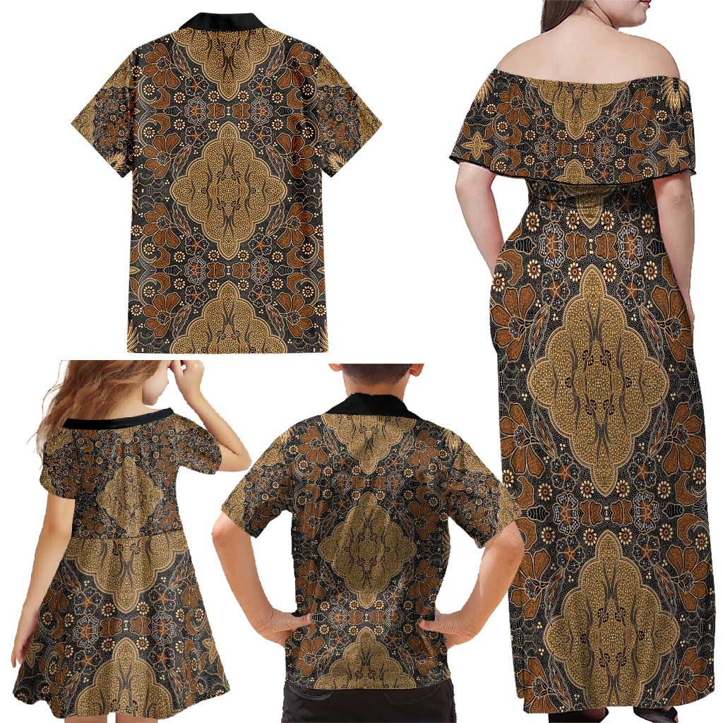 Madiba Nelson Mandela Family Matching Off Shoulder Maxi Dress and Hawaiian Shirt Indonesia Batik Earthy Brown - Wonder Print Shop