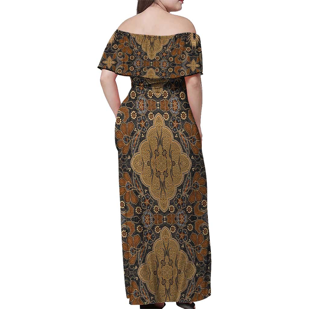 Madiba Nelson Mandela Family Matching Off Shoulder Maxi Dress and Hawaiian Shirt Indonesia Batik Earthy Brown - Wonder Print Shop