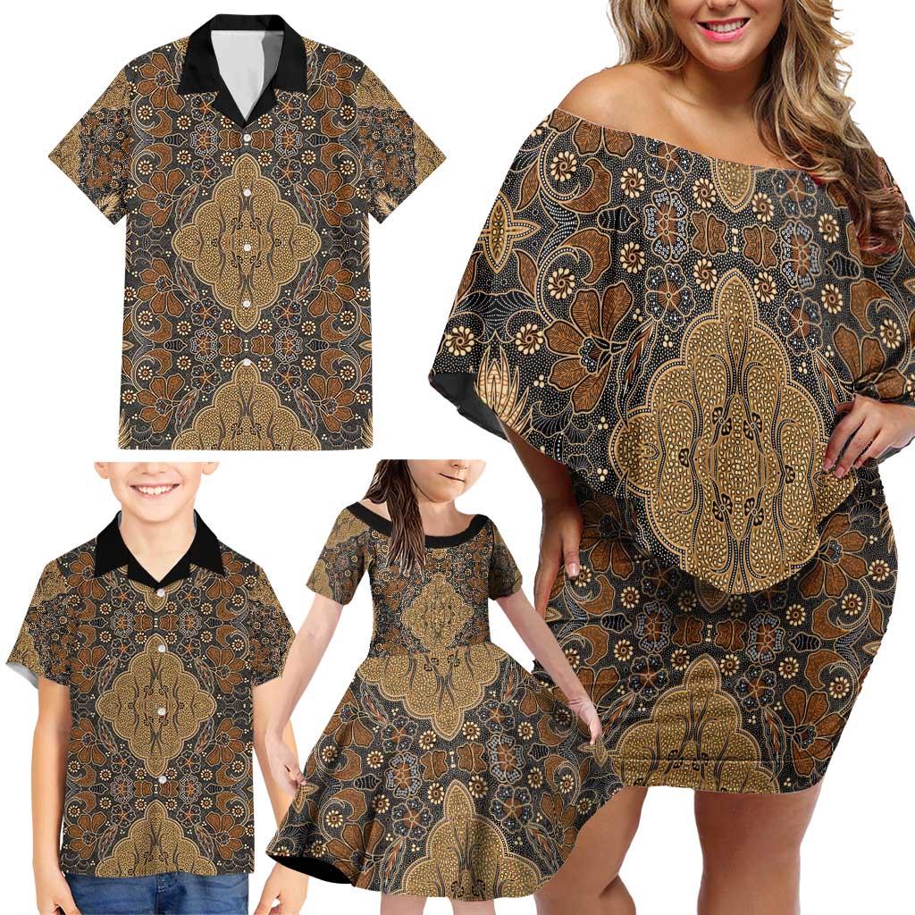 Madiba Nelson Mandela Family Matching Off Shoulder Short Dress and Hawaiian Shirt Indonesia Batik Earthy Brown - Wonder Print Shop
