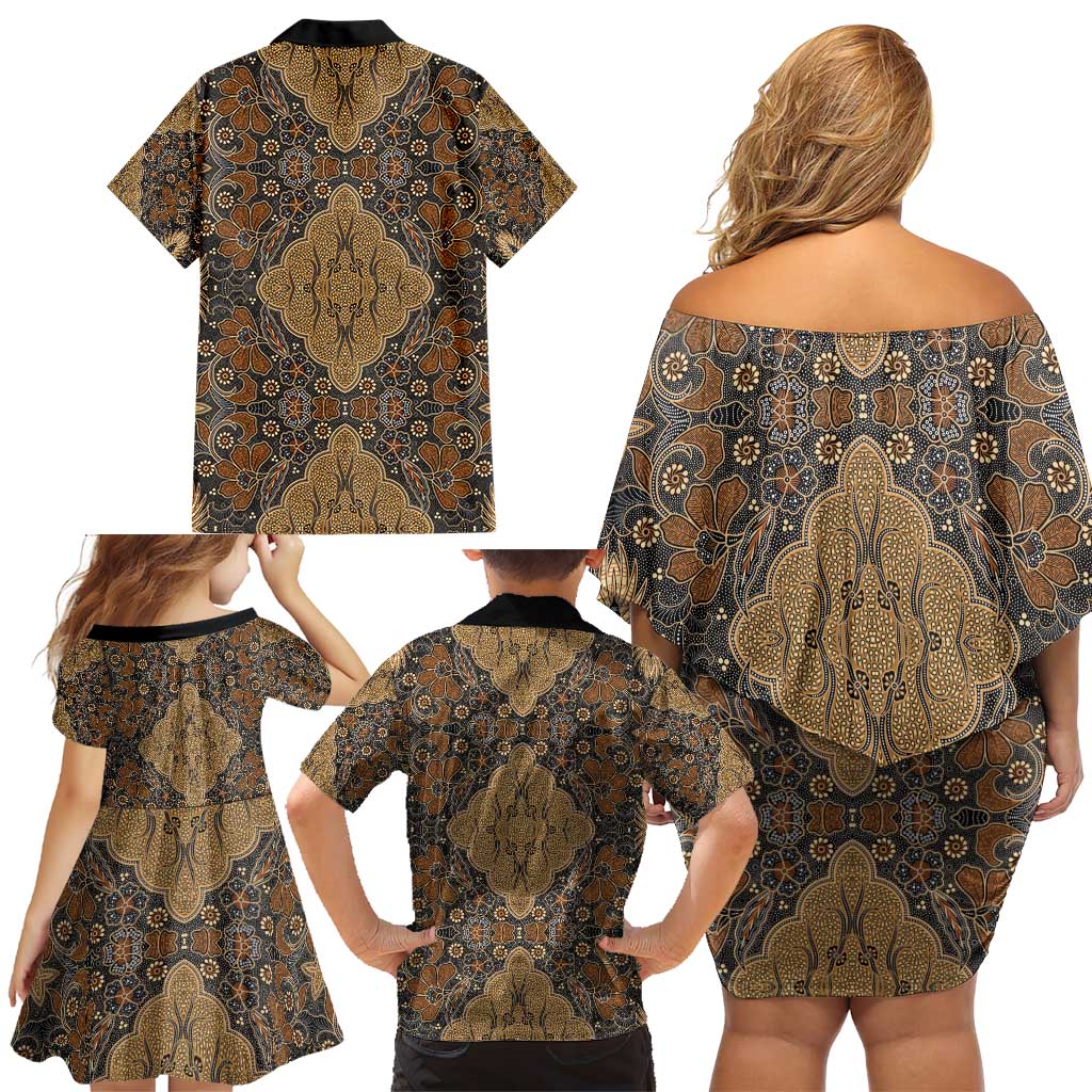 Madiba Nelson Mandela Family Matching Off Shoulder Short Dress and Hawaiian Shirt Indonesia Batik Earthy Brown - Wonder Print Shop