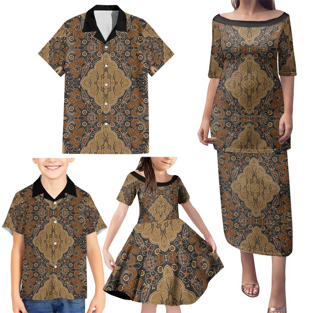 Madiba Nelson Mandela Family Matching Puletasi and Hawaiian Shirt Indonesia Batik Earthy Brown - Wonder Print Shop
