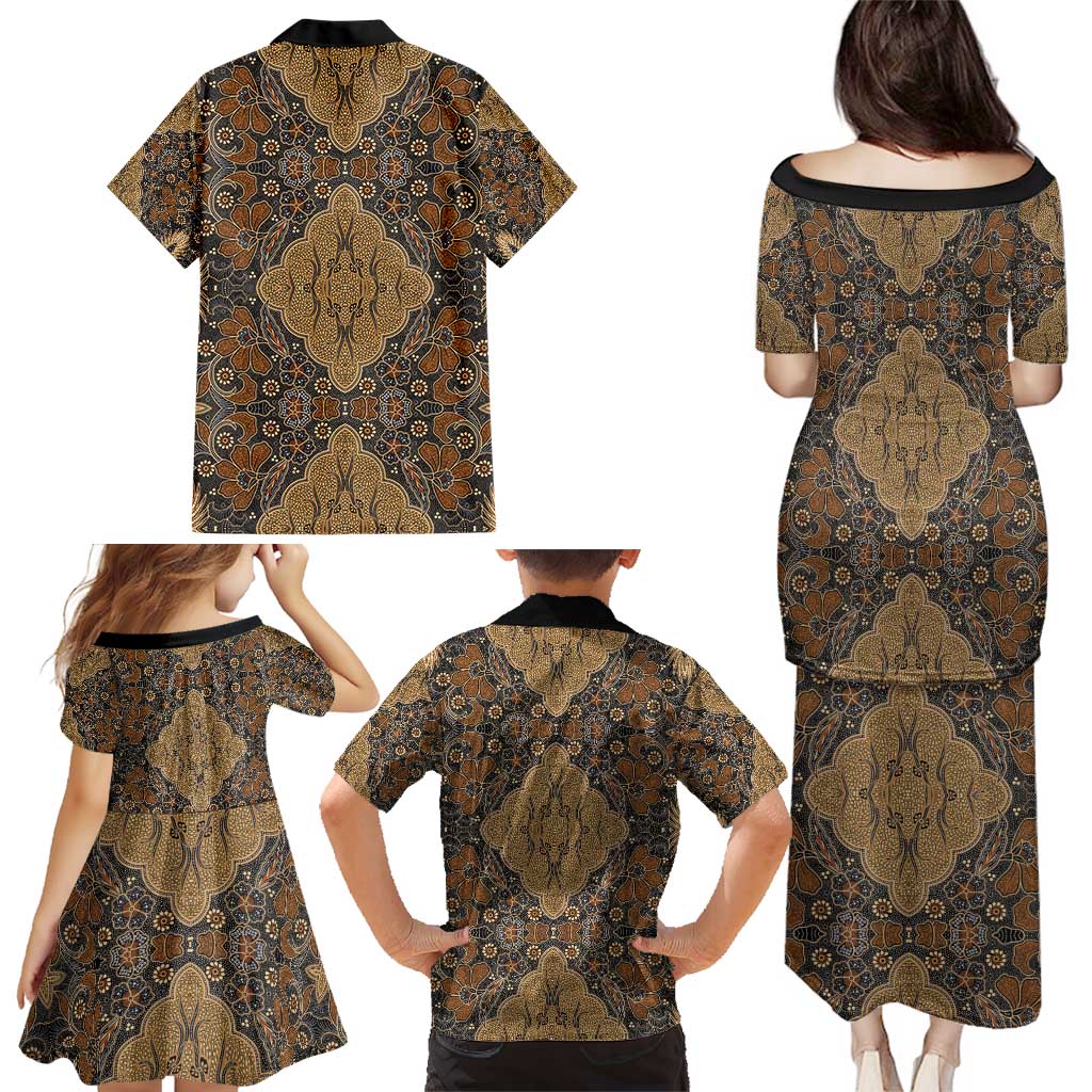 Madiba Nelson Mandela Family Matching Puletasi and Hawaiian Shirt Indonesia Batik Earthy Brown - Wonder Print Shop