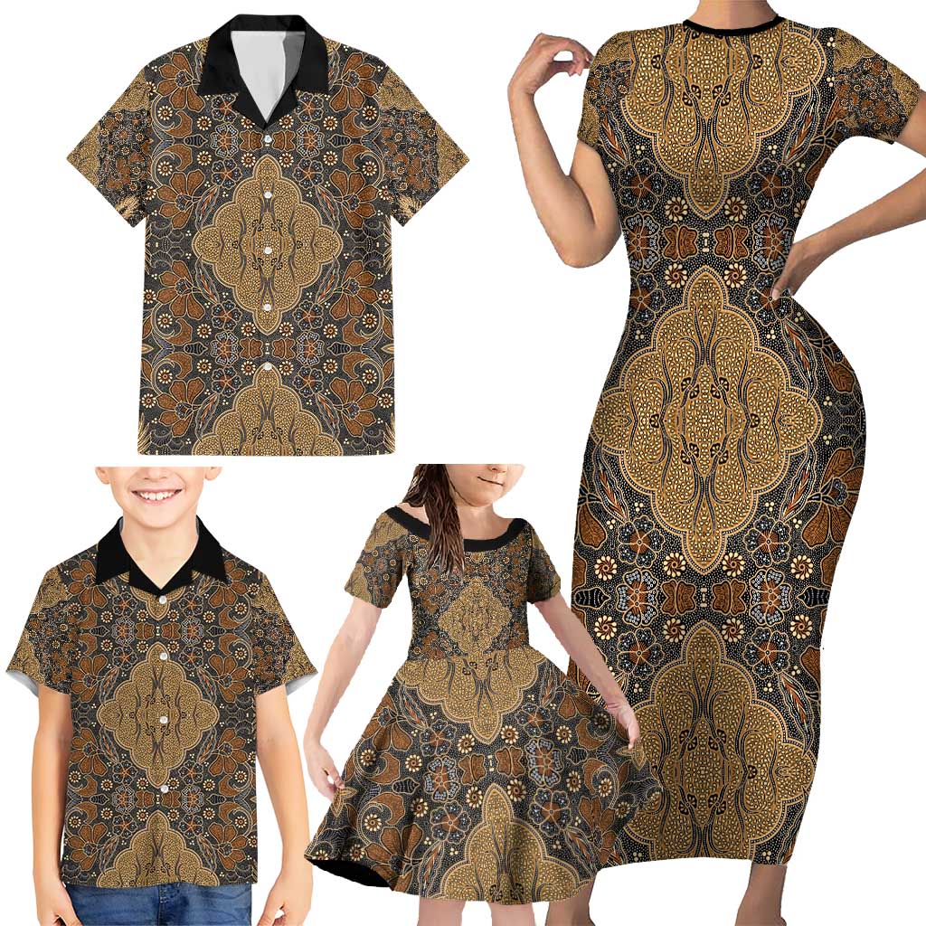 Madiba Nelson Mandela Family Matching Short Sleeve Bodycon Dress and Hawaiian Shirt Indonesia Batik Earthy Brown - Wonder Print Shop