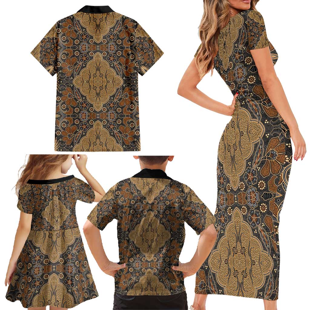 Madiba Nelson Mandela Family Matching Short Sleeve Bodycon Dress and Hawaiian Shirt Indonesia Batik Earthy Brown - Wonder Print Shop