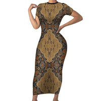 Madiba Nelson Mandela Family Matching Short Sleeve Bodycon Dress and Hawaiian Shirt Indonesia Batik Earthy Brown - Wonder Print Shop
