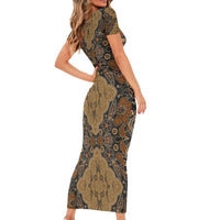 Madiba Nelson Mandela Family Matching Short Sleeve Bodycon Dress and Hawaiian Shirt Indonesia Batik Earthy Brown - Wonder Print Shop