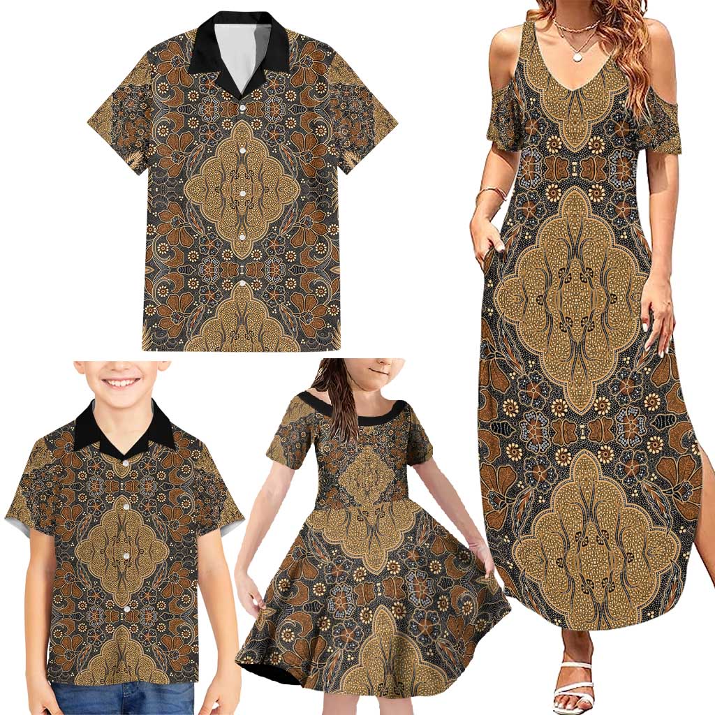 Madiba Nelson Mandela Family Matching Summer Maxi Dress and Hawaiian Shirt Indonesia Batik Earthy Brown - Wonder Print Shop