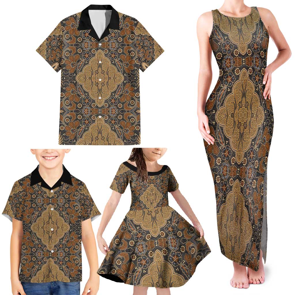Madiba Nelson Mandela Family Matching Tank Maxi Dress and Hawaiian Shirt Indonesia Batik Earthy Brown - Wonder Print Shop