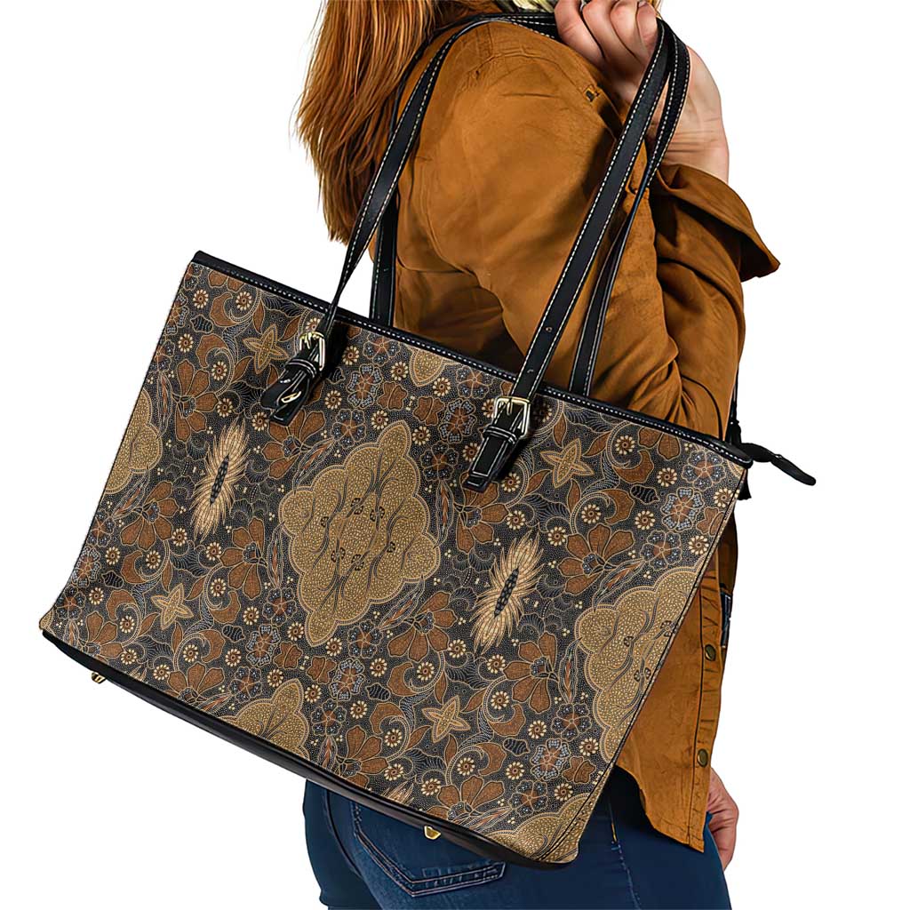 Madiba Nelson Mandela Leather Tote Bag Indonesia Batik Earthy Brown - Wonder Print Shop