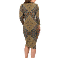 Madiba Nelson Mandela Long Sleeve Bodycon Dress Indonesia Batik Earthy Brown - Wonder Print Shop