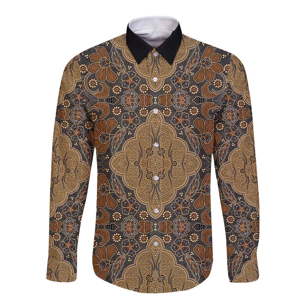 Madiba Nelson Mandela Long Sleeve Button Shirt Indonesia Batik Earthy Brown - Wonder Print Shop