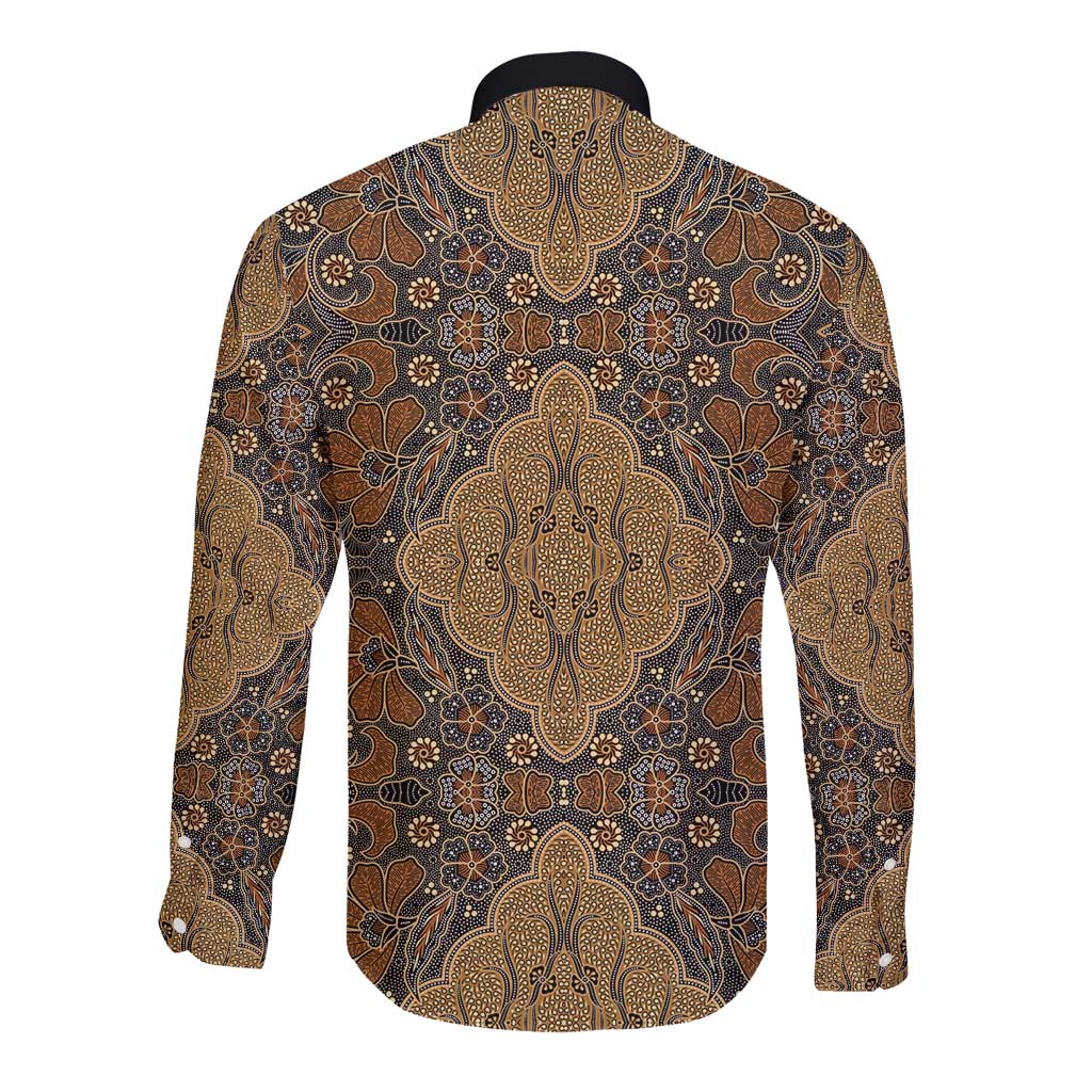 Madiba Nelson Mandela Long Sleeve Button Shirt Indonesia Batik Earthy Brown - Wonder Print Shop