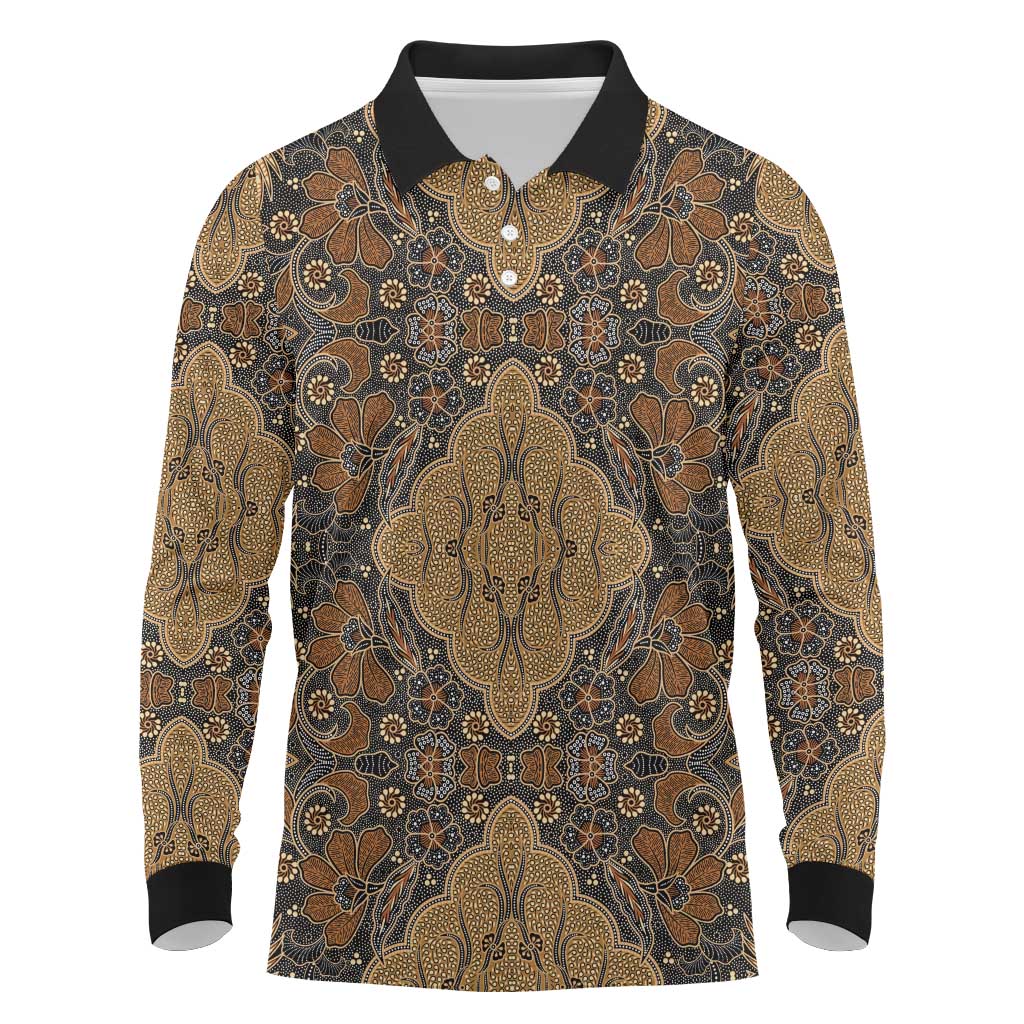 Madiba Nelson Mandela Long Sleeve Polo Shirt Indonesia Batik Earthy Brown - Wonder Print Shop