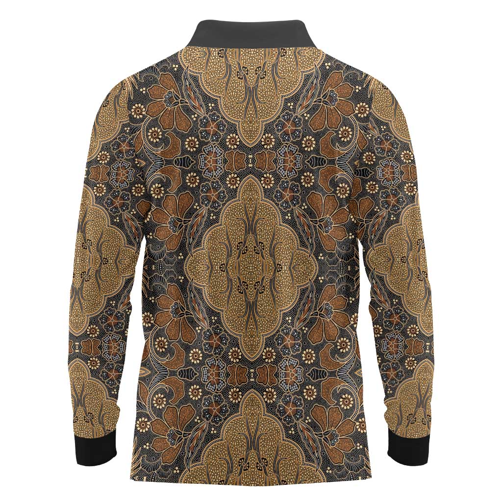 Madiba Nelson Mandela Long Sleeve Polo Shirt Indonesia Batik Earthy Brown - Wonder Print Shop