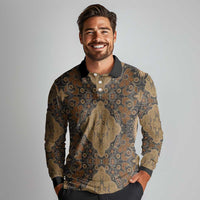 Madiba Nelson Mandela Long Sleeve Polo Shirt Indonesia Batik Earthy Brown - Wonder Print Shop