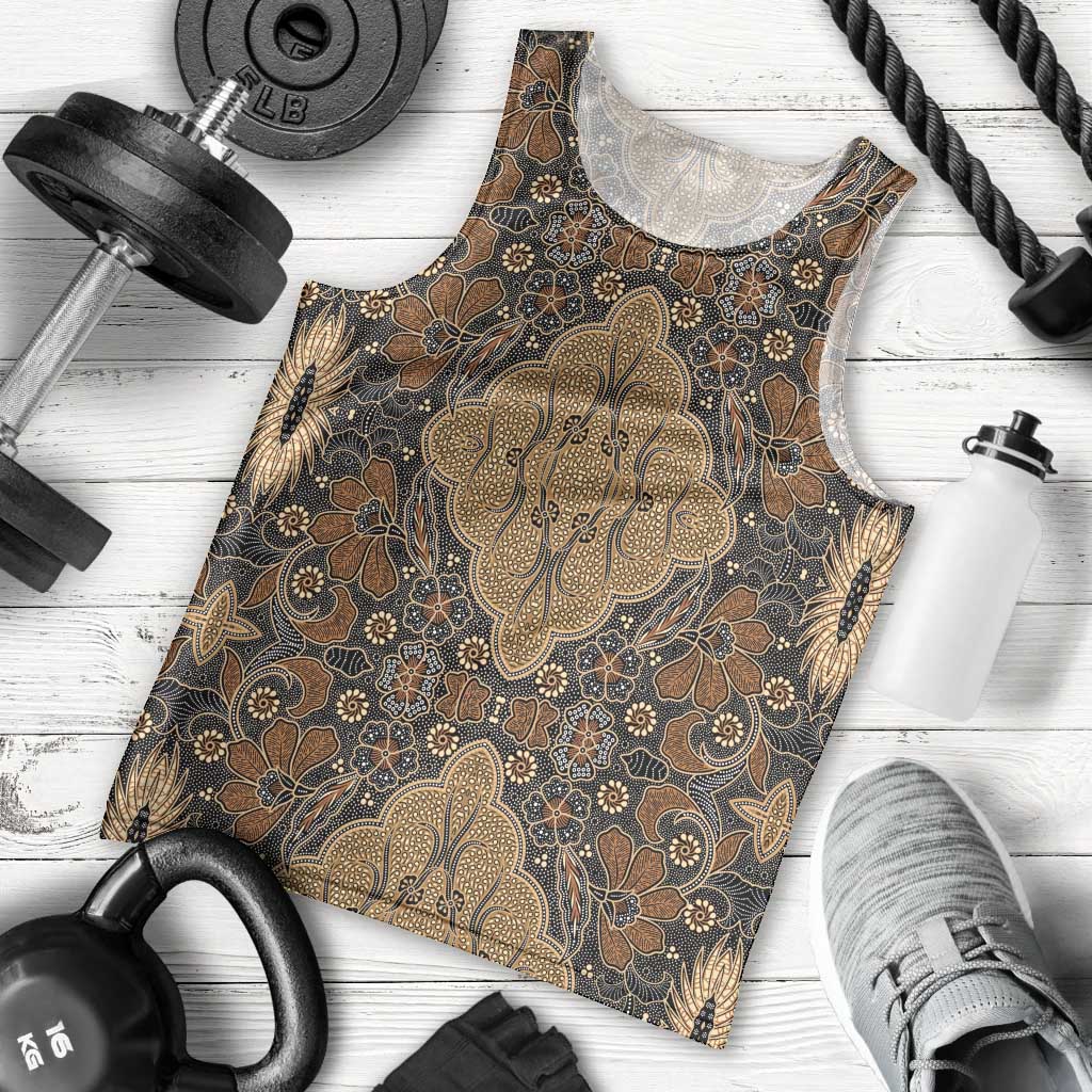 Madiba Nelson Mandela Men Tank Top Indonesia Batik Earthy Brown - Wonder Print Shop