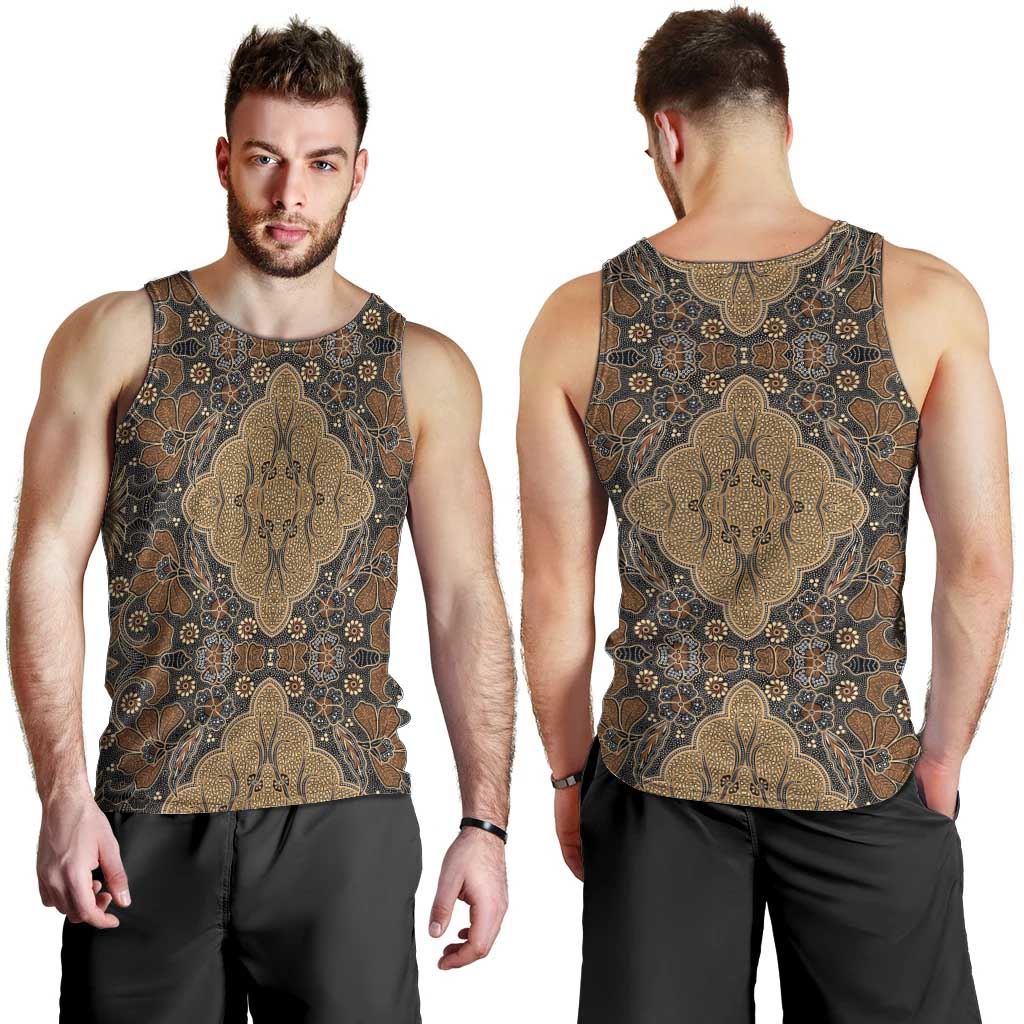 Madiba Nelson Mandela Men Tank Top Indonesia Batik Earthy Brown - Wonder Print Shop