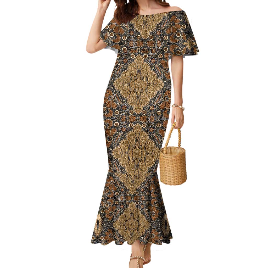 Madiba Nelson Mandela Mermaid Dress Indonesia Batik Earthy Brown - Wonder Print Shop