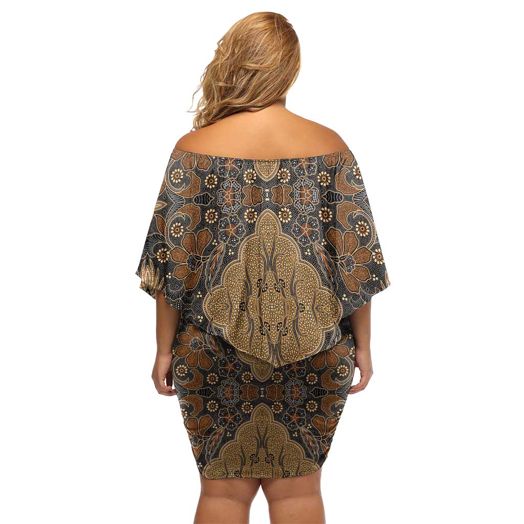 Madiba Nelson Mandela Off Shoulder Short Dress Indonesia Batik Earthy Brown - Wonder Print Shop