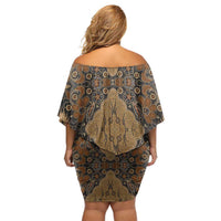 Madiba Nelson Mandela Off Shoulder Short Dress Indonesia Batik Earthy Brown - Wonder Print Shop