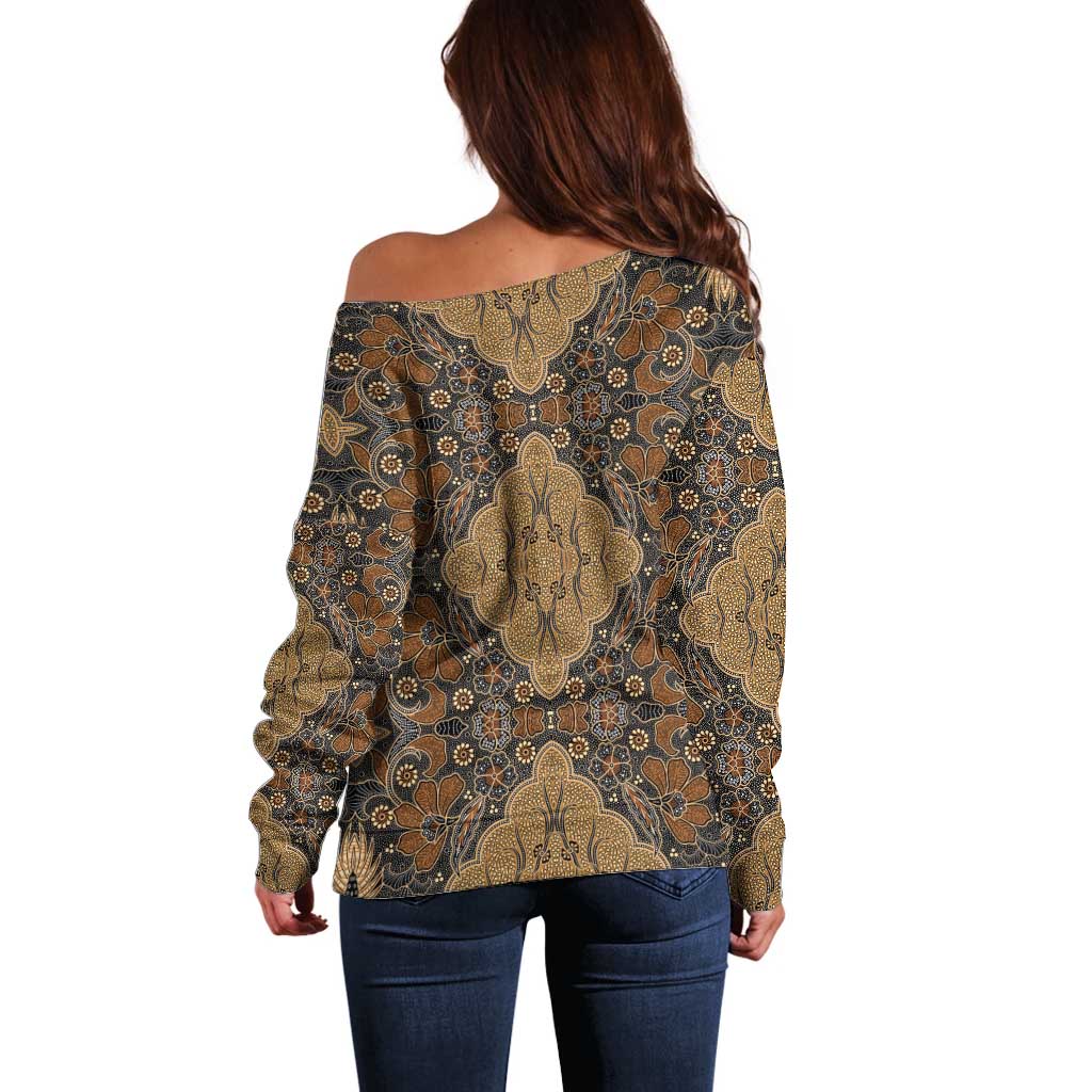 Madiba Nelson Mandela Off Shoulder Sweater Indonesia Batik Earthy Brown - Wonder Print Shop