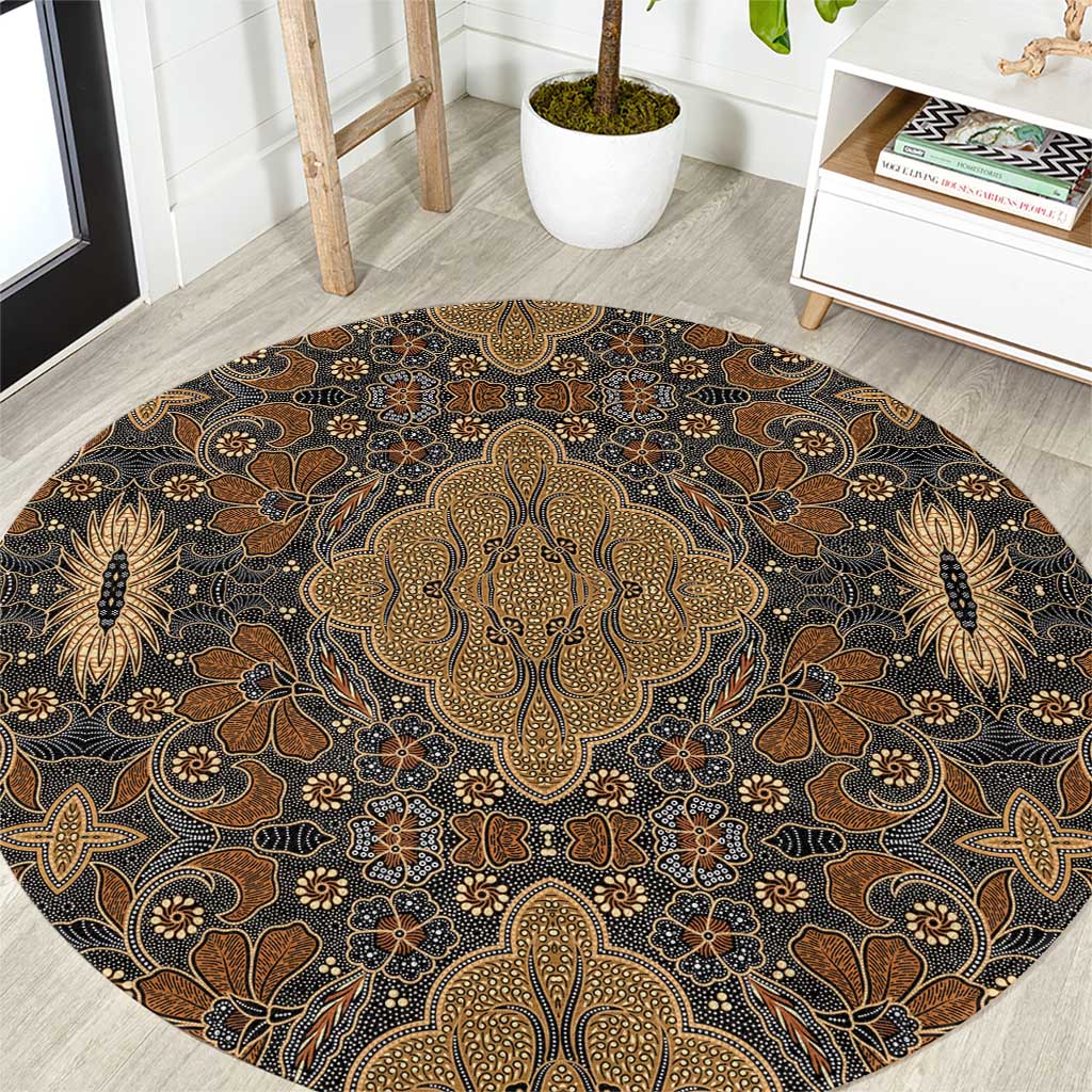 Madiba Nelson Mandela Round Carpet Indonesia Batik Earthy Brown - Wonder Print Shop