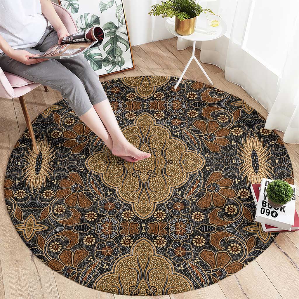Madiba Nelson Mandela Round Carpet Indonesia Batik Earthy Brown - Wonder Print Shop
