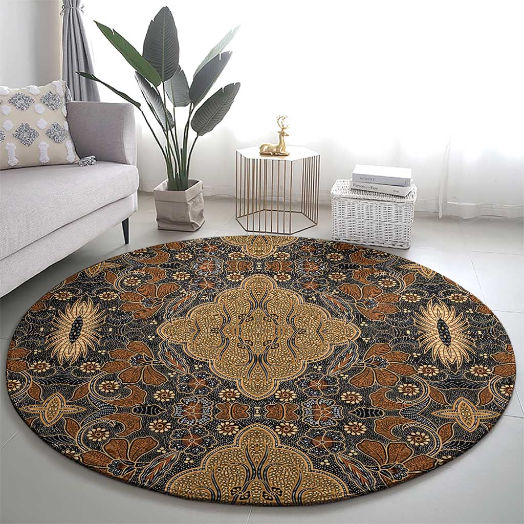 Madiba Nelson Mandela Round Carpet Indonesia Batik Earthy Brown - Wonder Print Shop