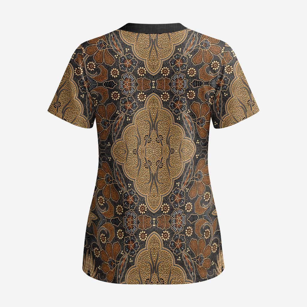 Madiba Nelson Mandela Scrub Top Indonesia Batik Earthy Brown - Wonder Print Shop