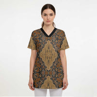 Madiba Nelson Mandela Scrub Top Indonesia Batik Earthy Brown - Wonder Print Shop