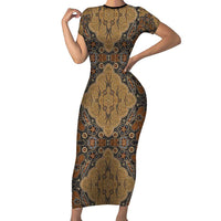 Madiba Nelson Mandela Short Sleeve Bodycon Dress Indonesia Batik Earthy Brown - Wonder Print Shop