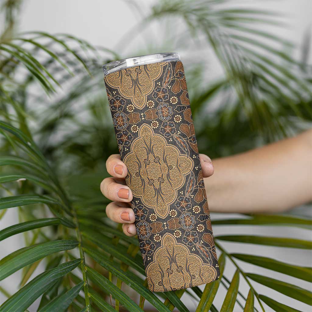 Madiba Nelson Mandela Skinny Tumbler Indonesia Batik Earthy Brown - Wonder Print Shop