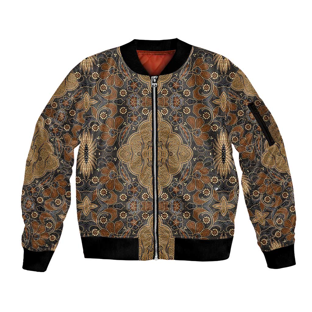 Madiba Nelson Mandela Sleeve Zip Bomber Jacket Indonesia Batik Earthy Brown - Wonder Print Shop