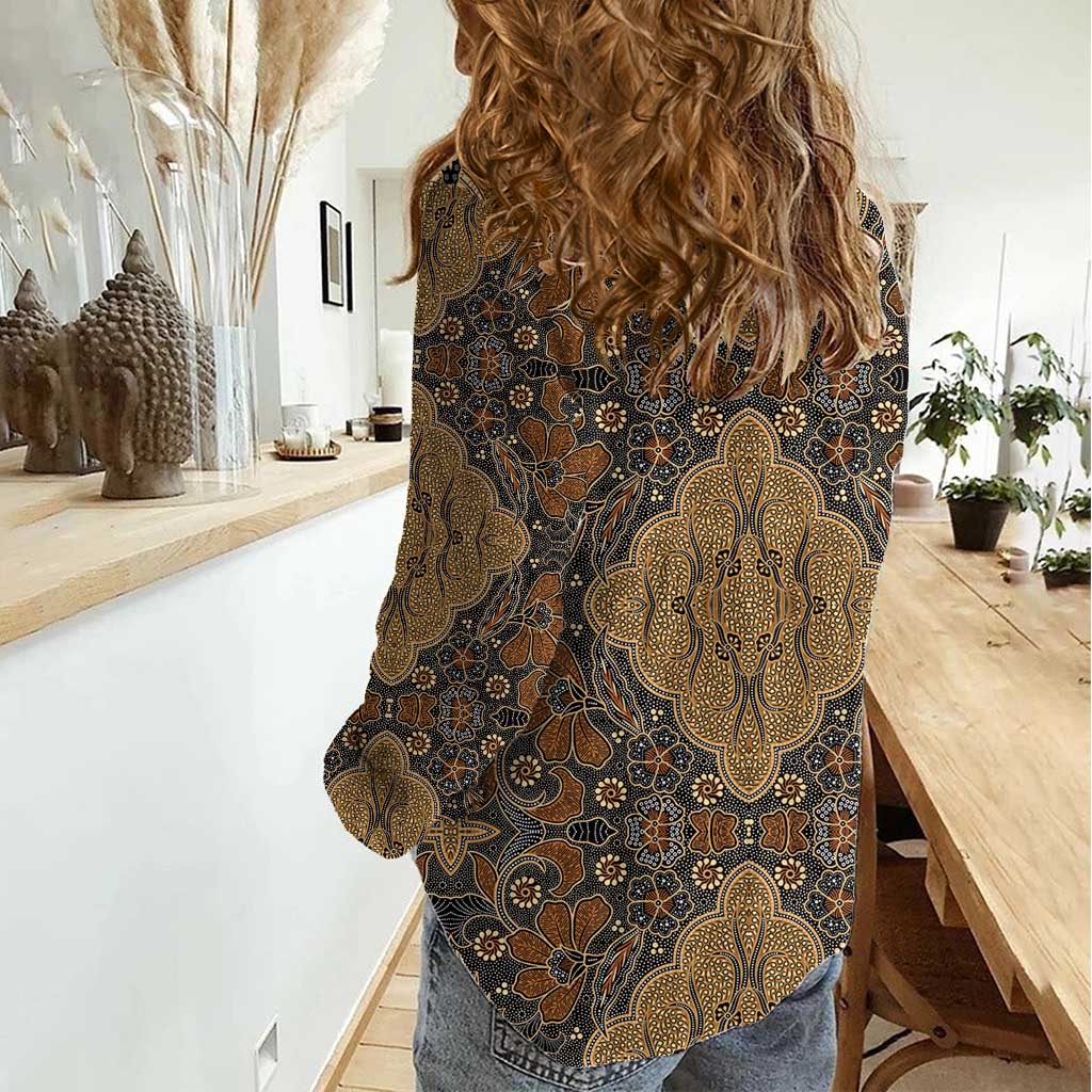 Madiba Nelson Mandela Women Casual Shirt Indonesia Batik Earthy Brown - Wonder Print Shop