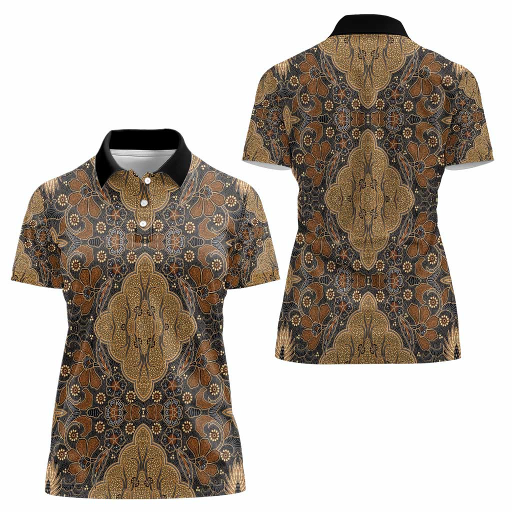 Madiba Nelson Mandela Women Polo Shirt Indonesia Batik Earthy Brown - Wonder Print Shop