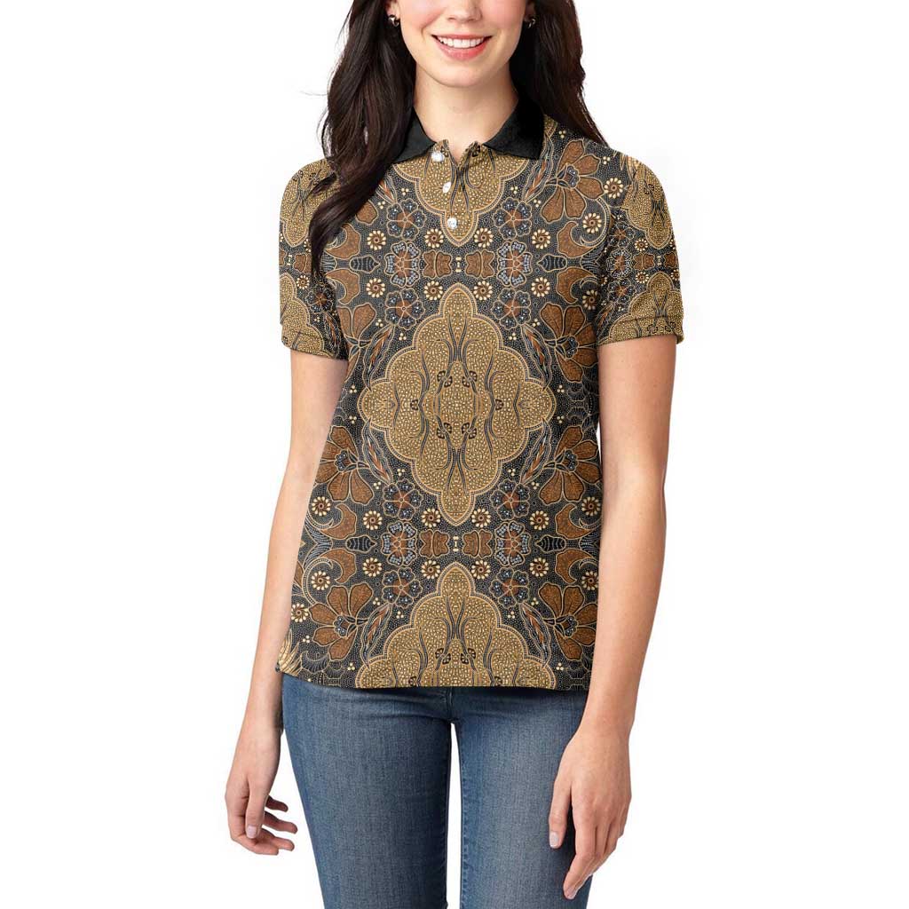 Madiba Nelson Mandela Women Polo Shirt Indonesia Batik Earthy Brown - Wonder Print Shop