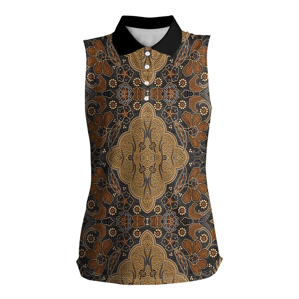 Madiba Nelson Mandela Women Sleeveless Polo Shirt Indonesia Batik Earthy Brown - Wonder Print Shop