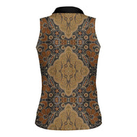 Madiba Nelson Mandela Women Sleeveless Polo Shirt Indonesia Batik Earthy Brown - Wonder Print Shop