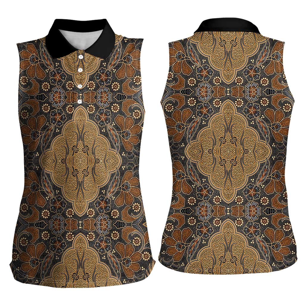 Madiba Nelson Mandela Women Sleeveless Polo Shirt Indonesia Batik Earthy Brown - Wonder Print Shop