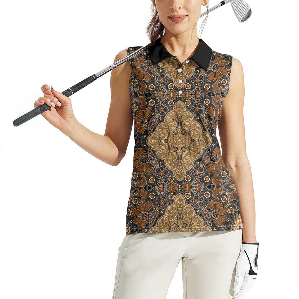 Madiba Nelson Mandela Women Sleeveless Polo Shirt Indonesia Batik Earthy Brown - Wonder Print Shop
