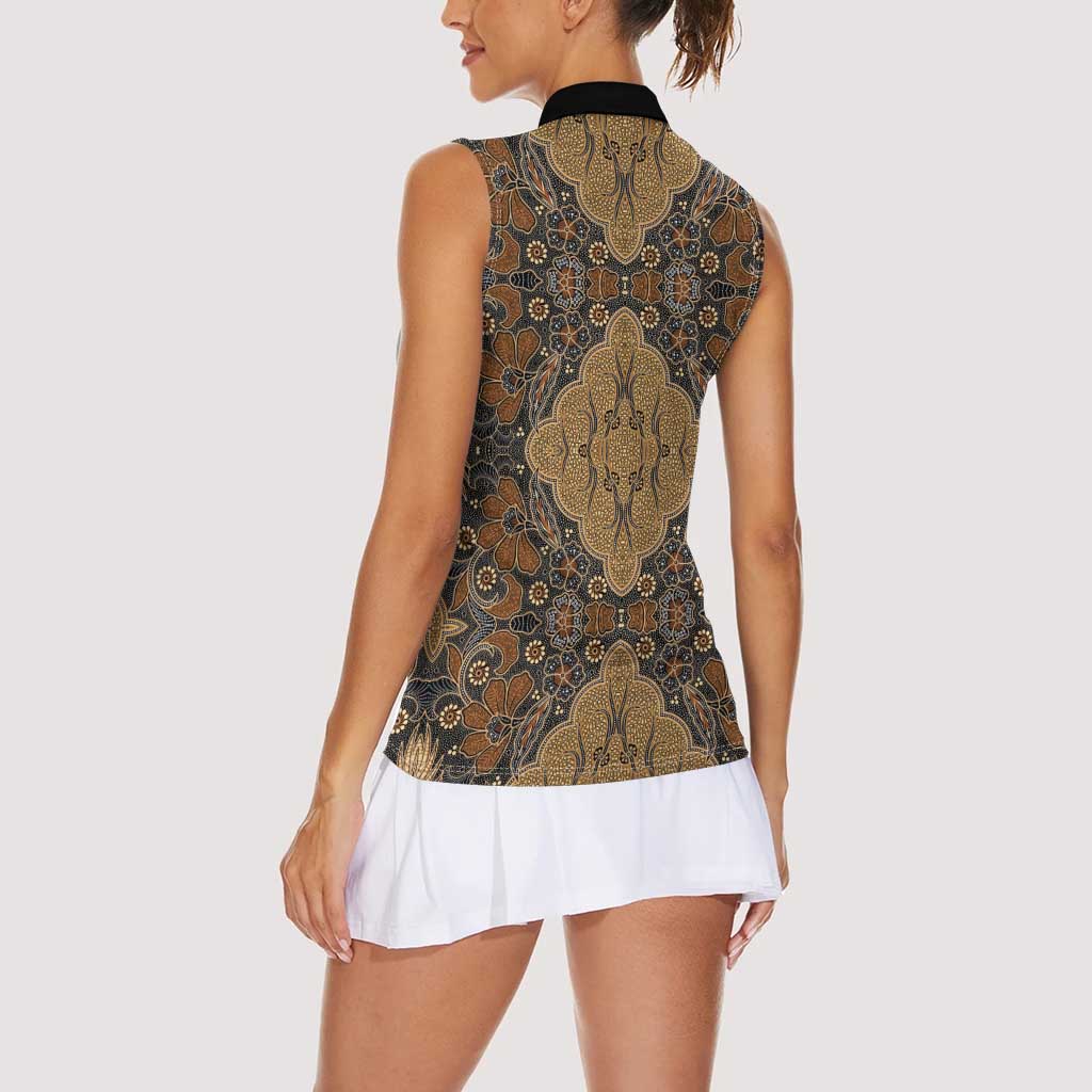 Madiba Nelson Mandela Women Sleeveless Polo Shirt Indonesia Batik Earthy Brown - Wonder Print Shop