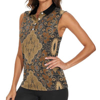 Madiba Nelson Mandela Women Sleeveless Polo Shirt Indonesia Batik Earthy Brown - Wonder Print Shop