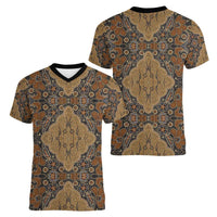 Madiba Nelson Mandela Women V-Neck T-Shirt Indonesia Batik Earthy Brown - Wonder Print Shop