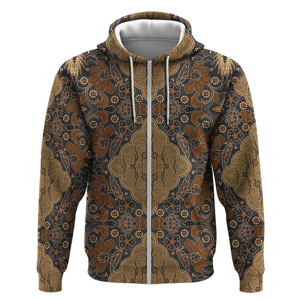 Madiba Nelson Mandela Zip Hoodie Indonesia Batik Earthy Brown - Wonder Print Shop