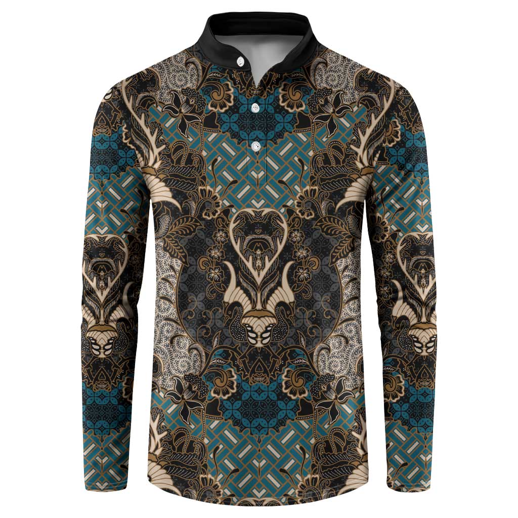 Madiba Nelson Mandela Button Sweatshirt Indonesia Batik Black - Wonder Print Shop