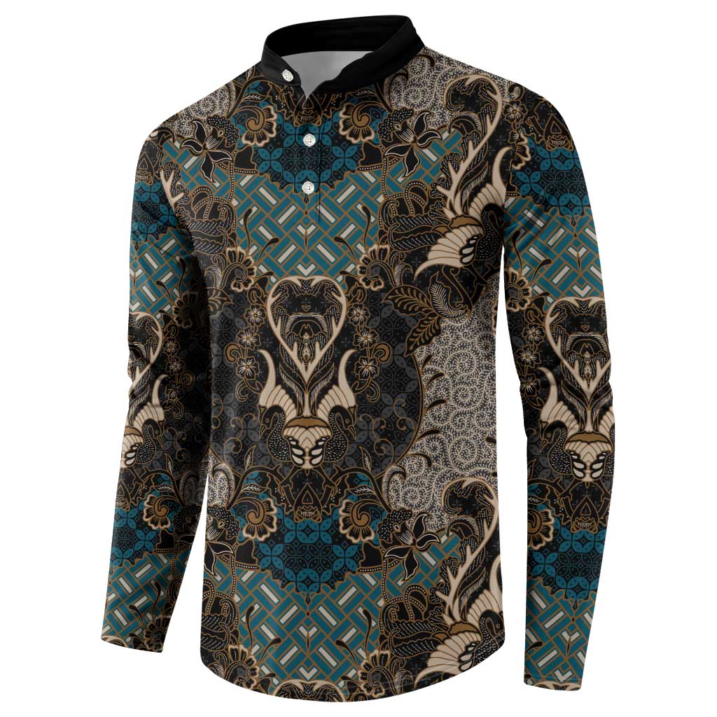 Madiba Nelson Mandela Button Sweatshirt Indonesia Batik Black - Wonder Print Shop